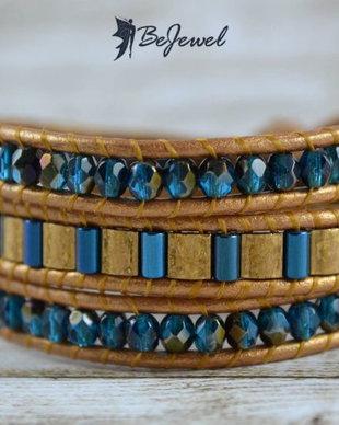 Bratara wrap snur de piele si cristale ''Egypt''