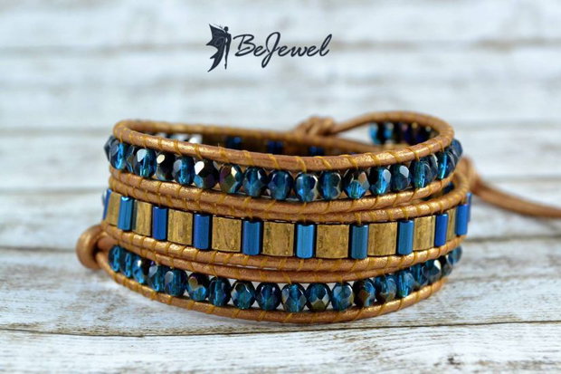 Bratara wrap snur de piele si cristale ''Egypt''