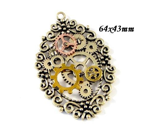 6551 - Pandantiv steampunk, mecanisme ceas, oval dantelat REZERVAT