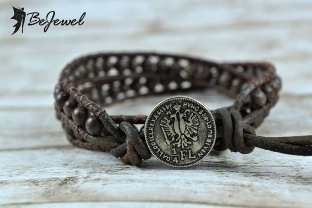 Bratara wrap barbateasc-piele si  semipretioase ''Vintage''