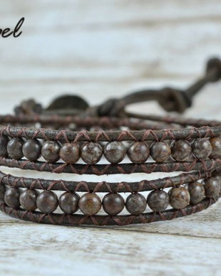 Bratara wrap barbateasc-piele si  semipretioase ''Vintage''