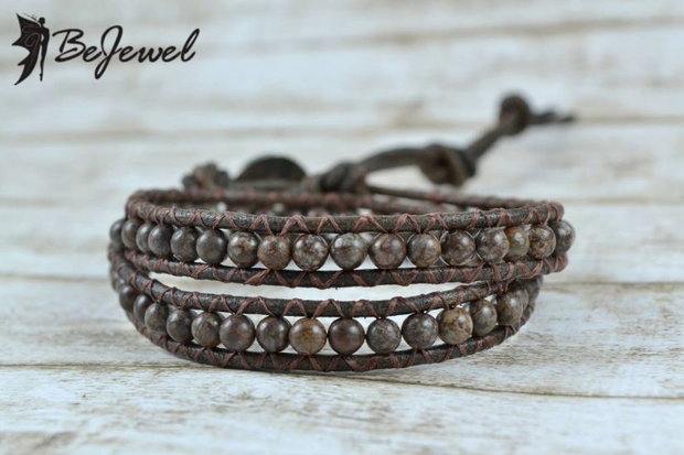 Bratara wrap barbateasc-piele si  semipretioase ''Vintage''