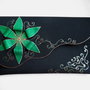 poseta plic handmade unicat din piele - Green Flower 2