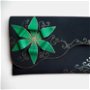 poseta plic handmade unicat din piele - Green Flower 2