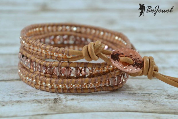 Bratara wrap cu snur de piele si cristale ''Sonya''