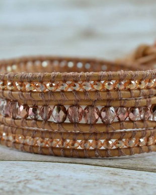Bratara wrap cu snur de piele si cristale ''Sonya''