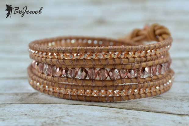 Bratara wrap cu snur de piele si cristale ''Sonya''
