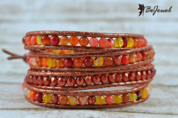 Bratara wrap cu snur de piele si cristale ''Sunshine''