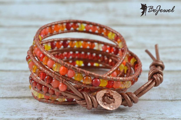 Bratara wrap cu snur de piele si cristale ''Sunshine''
