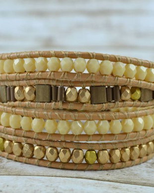Bratara wrap cu snur de piele si cristale ''Sahara''