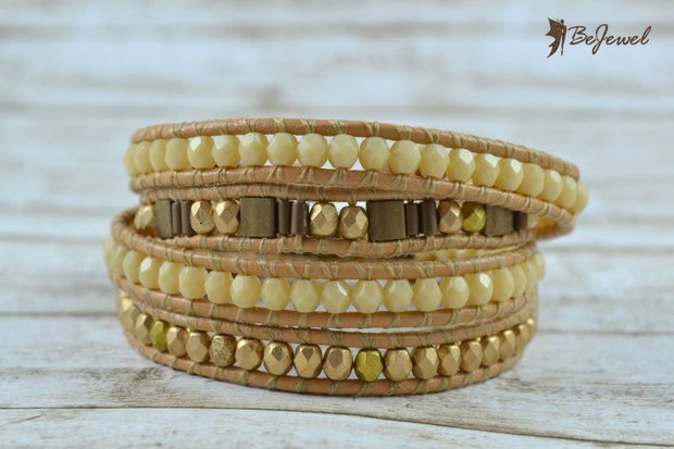 Bratara wrap cu snur de piele si cristale ''Sahara''