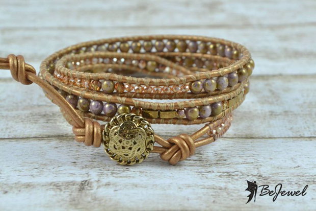 Bratara wrap cu snur de piele si cristale ''Sahara''