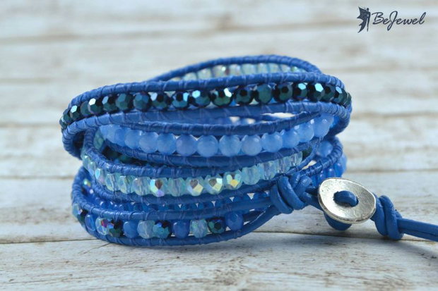 Bratara wrap snur de piele si cristale ''Why so blue?''