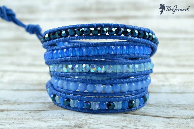 Bratara wrap snur de piele si cristale ''Why so blue?''