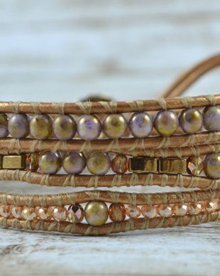 Bratara wrap cu snur de piele si cristale ''Daisa''