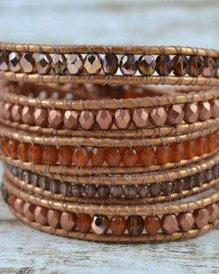 Bratara wrap snur de piele si cristale ''Morroco''