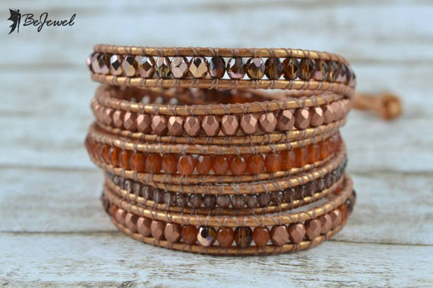 Bratara wrap snur de piele si cristale ''Morroco''