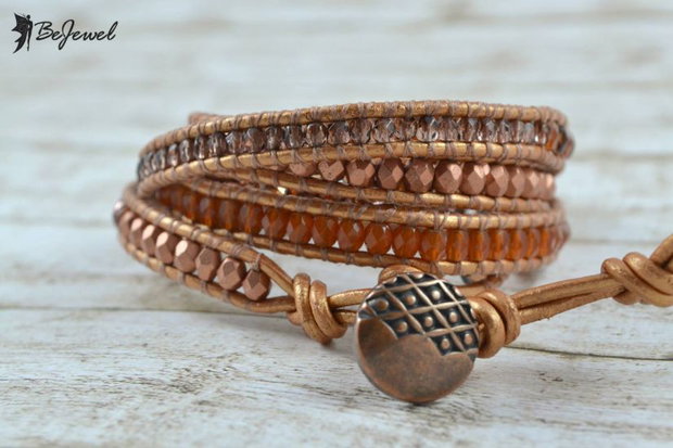 Bratara wrap snur de piele si cristale ''Morroco''