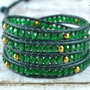 Bratara wrap cu snur de piele si cristale ''Christmas tree''