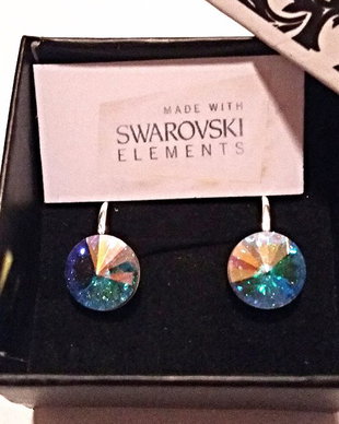 Cercei argint cu piatra Swarovski Rivoli 11 mm Crystal AB