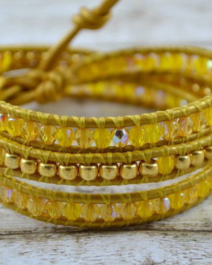 Bratara wrap cu snur de piele si cristale ''Sun''