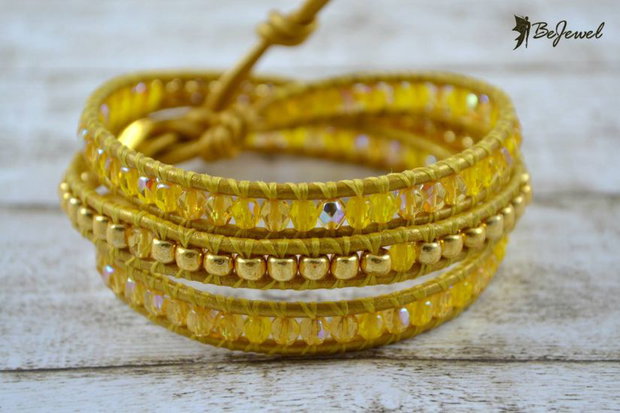 Bratara wrap cu snur de piele si cristale ''Sun''