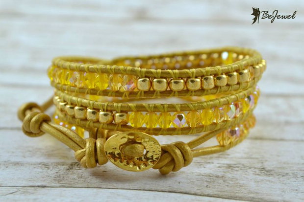 Bratara wrap cu snur de piele si cristale ''Sun''