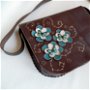 geanta handmade unicat din piele naturala- Turquoise Vintage flowers