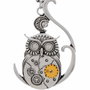 6559 - Pandantiv steampunk, bufnita, mecanisme ceas, rhinestones clear, 60x42mm - REZERVAT BB