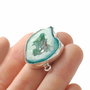 Conector cu quartz druzy teal verzui in rama argintata