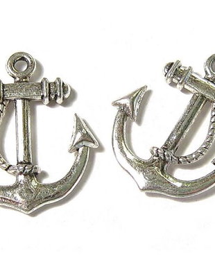 Pandantiv metalic, ancora, argintiu antichizat, 23x19 mm