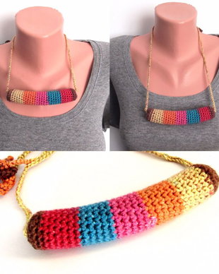 Colier colorat tribal multicolor vesel inedit crosetat