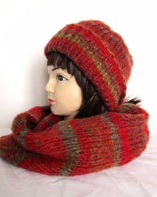 Fular Caciula tricotata manual rosu verde fular circular beanie