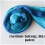 lana merinos-turcoaz,petrol, lila inchis -50g