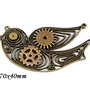 6573 - Pandantiv, pasare, filigran, aliaj metalic bronz, rotite ceas, steampunk