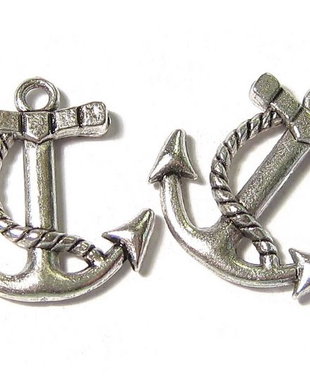 Pandantiv metalic, ancora, argintiu antichizat, 22.5x21 mm