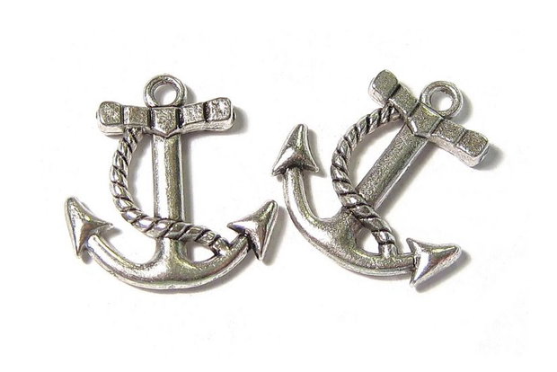 Pandantiv metalic, ancora, argintiu antichizat, 22.5x21 mm