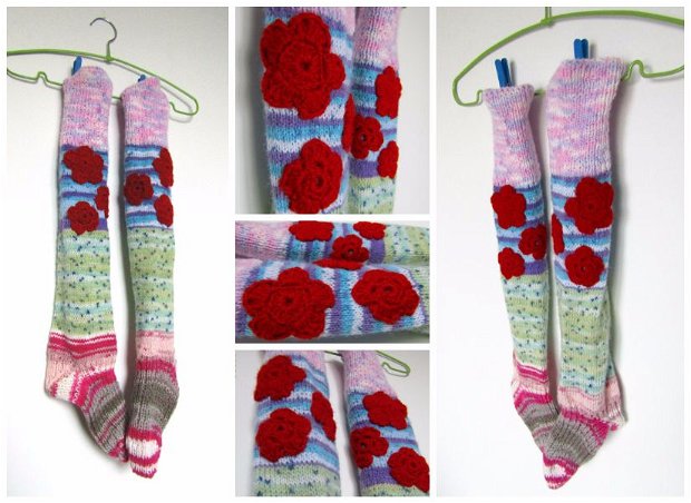 Ciorapi sosete lungi jambiere tricotate manual colorate