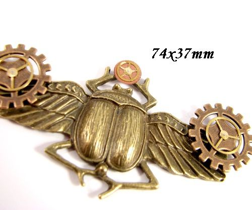 6575 - Pandantiv, scarabeu, rotite ceas, steampunk, aliaj metalic bronz cupru auriu