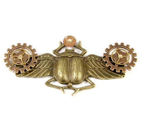 6575 - Pandantiv, scarabeu, rotite ceas, steampunk, aliaj metalic bronz cupru auriu