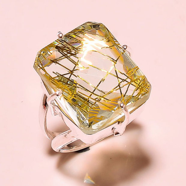 Inel argint si cuart golden rutile