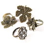 6578 - (4buc) Mix, baza inele reglabile, frunza, floare, bronz
