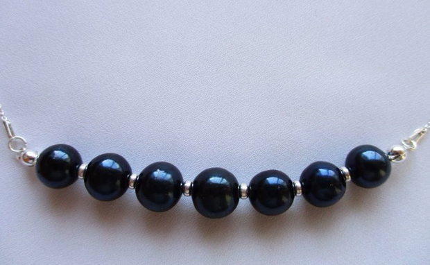 Colier lantisor argint si perle negre mari
