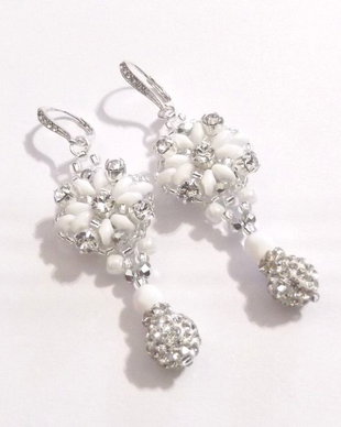Cercei mireasa cu cristale Swarovski, margele placate argint si rhinestone