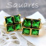 Cercei auriti & cristale verde-smarald SQUARES