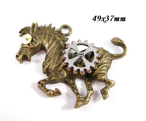 6580 - Pandantiv, bronz, zebra, steampunk, rotite ceas