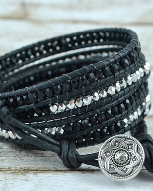Bratara wrap snur de piele si cristale ''Neema'