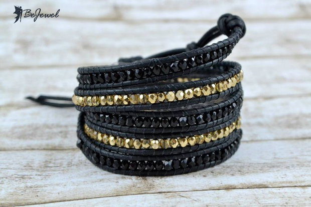 Bratara wrap snur de piele si cristale ''Imani'