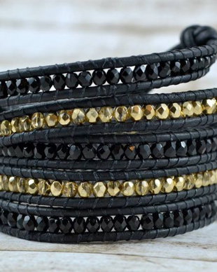 Bratara wrap snur de piele si cristale ''Imani'