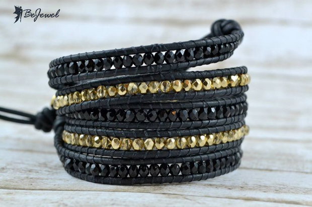 Bratara wrap snur de piele si cristale ''Imani'